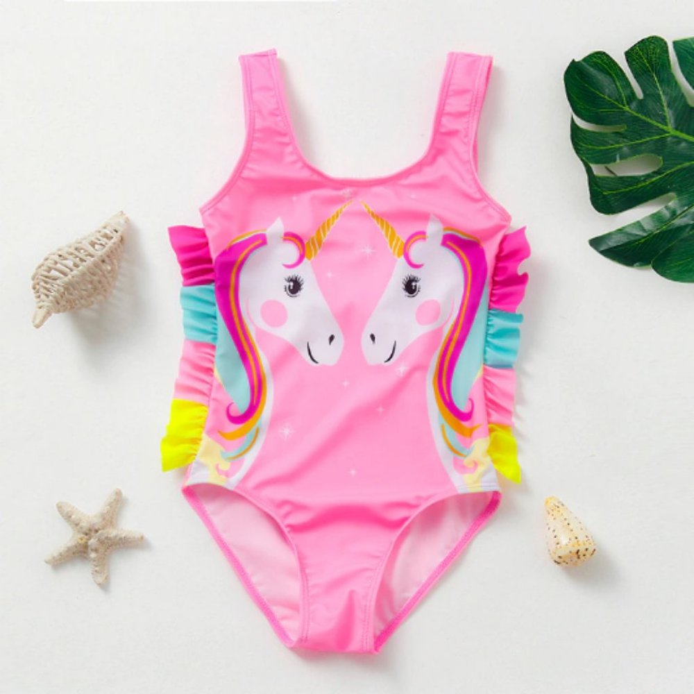 Unicorn Girls Pink Ruffle Swimsuit